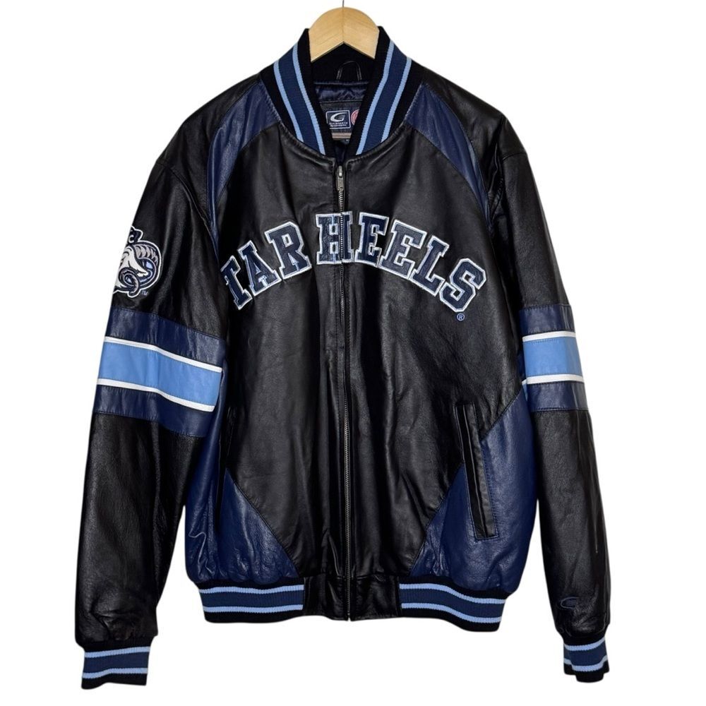North Carolina UNC Tar Heels NCAA Leather Bomber Jacket Men's XL